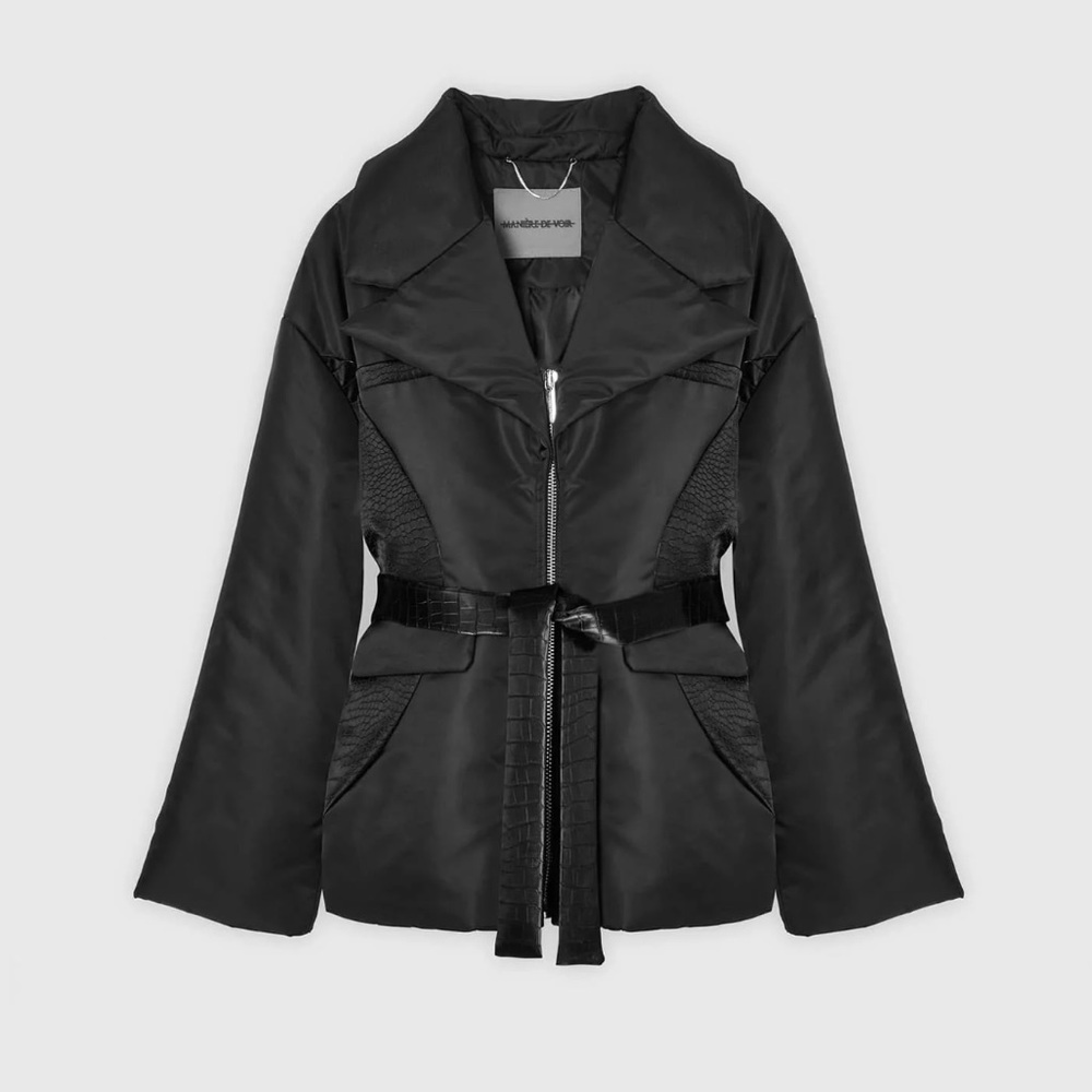 Nylon belted blazer jacket - Black